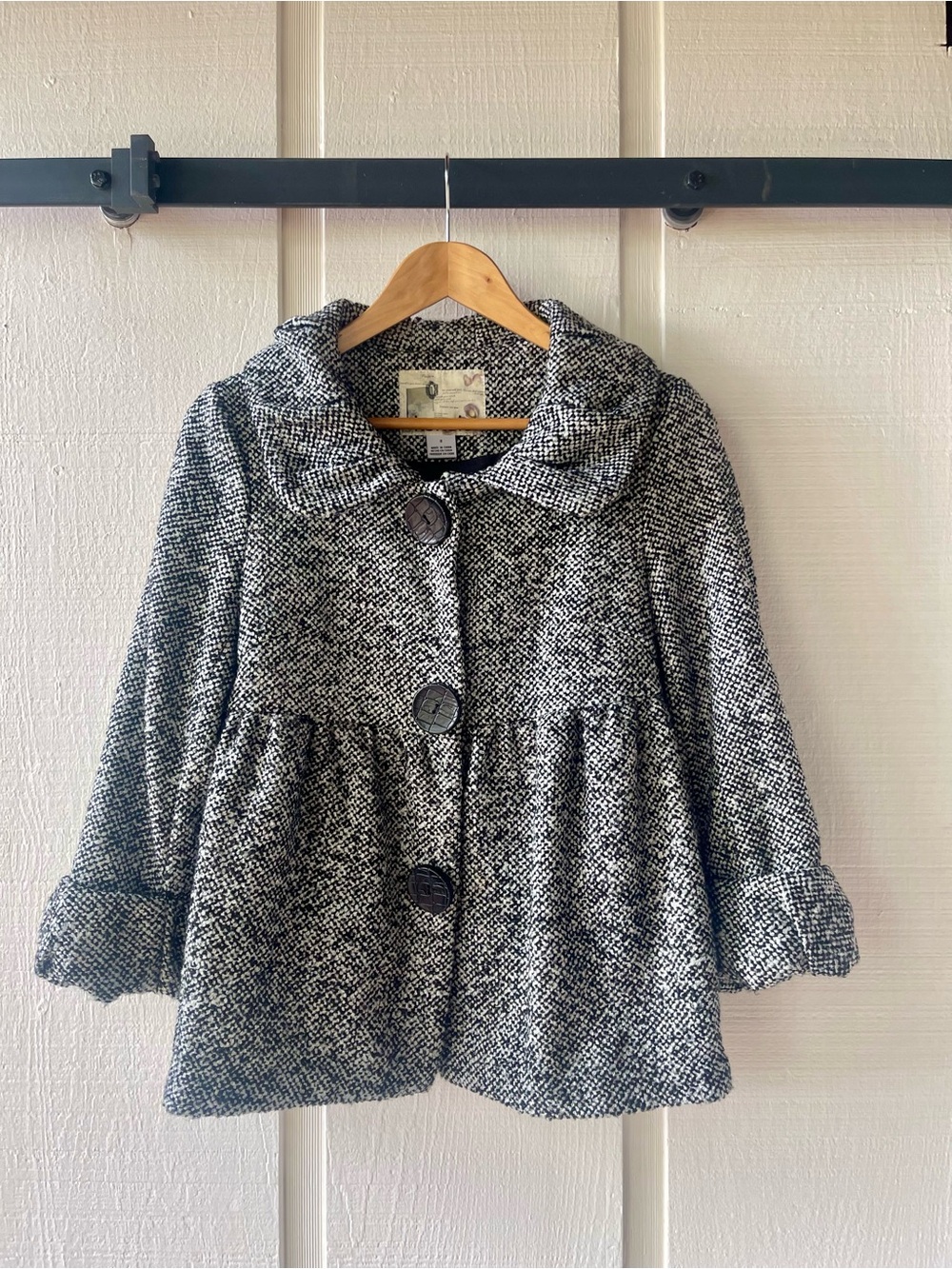 Kensie Black and White Tweed Coat